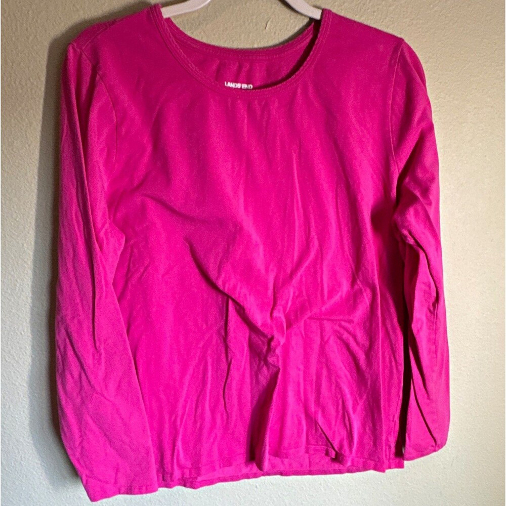 Lands' End Women’s Knit T-Shirt XL Tall Pink Solid Long Sleeve Round Neck